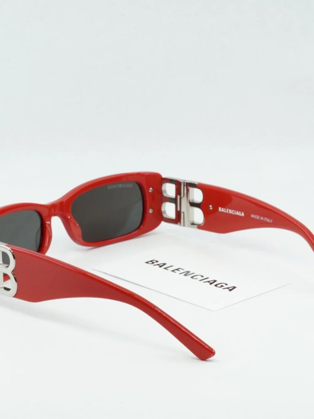 Balenciaga BB0096S 015 Rectangle Sunglasses - Solid Red / Grey